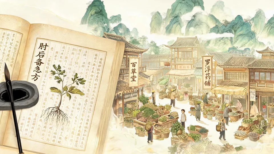 葛洪肘后备急方与罗浮山洞天药市古方溯源图